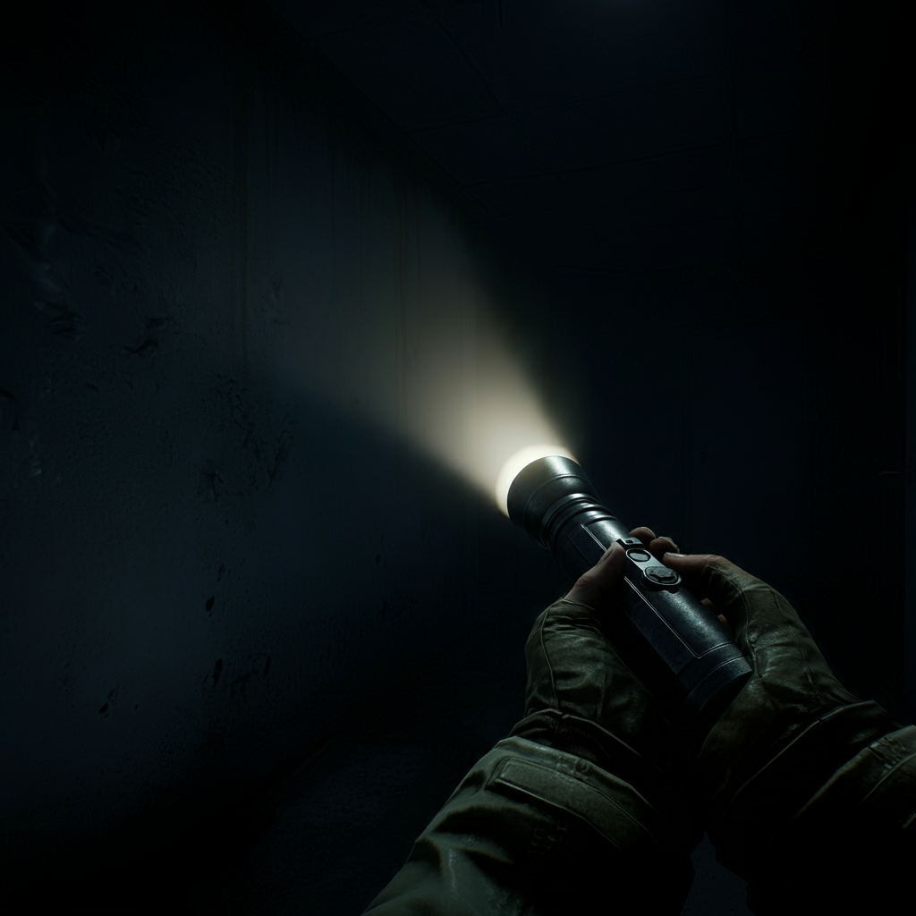 Shows the Character holding a flashlight