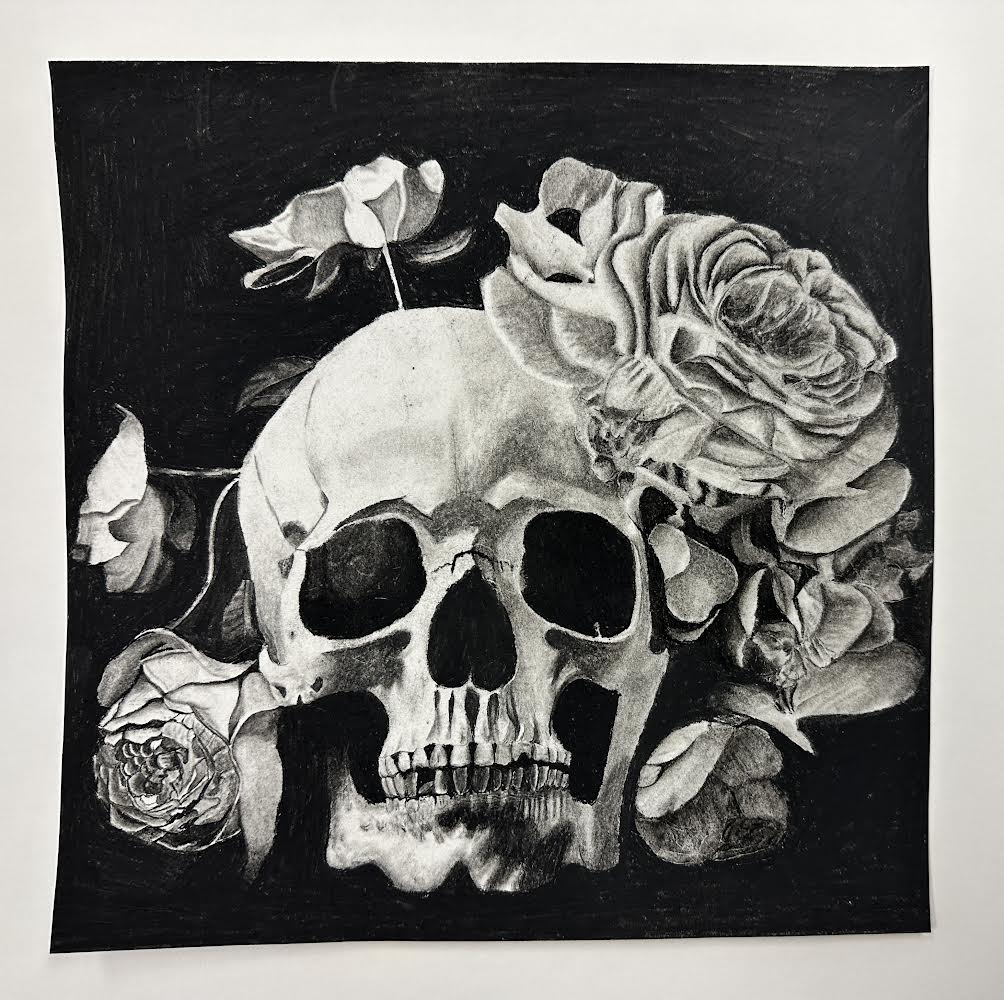 skull and flowers